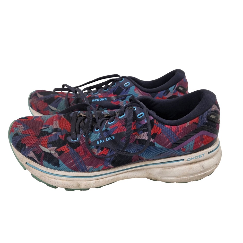 Brooks Ghost 15 Womens Running Shoes 9 Medium Navy Red Abstract 1203801B423